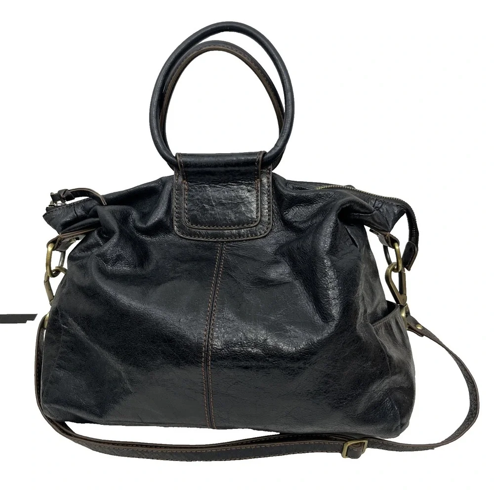Hobo The Original Sheila Black Leather Bag Satchel Hoop Handles Shoulder Strap